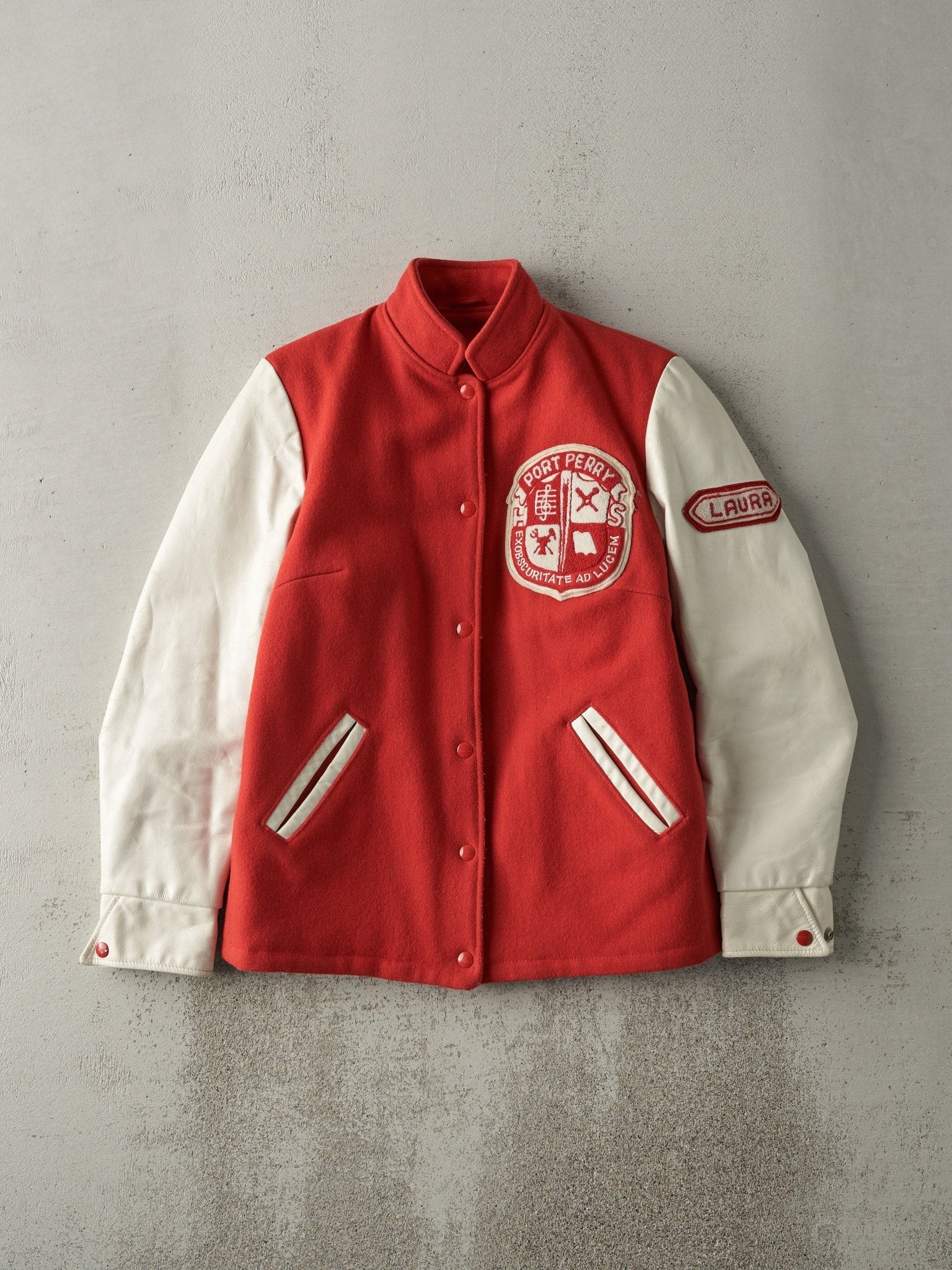 Vintage 90s Red & White Port Perry Varsity Jacket (S)