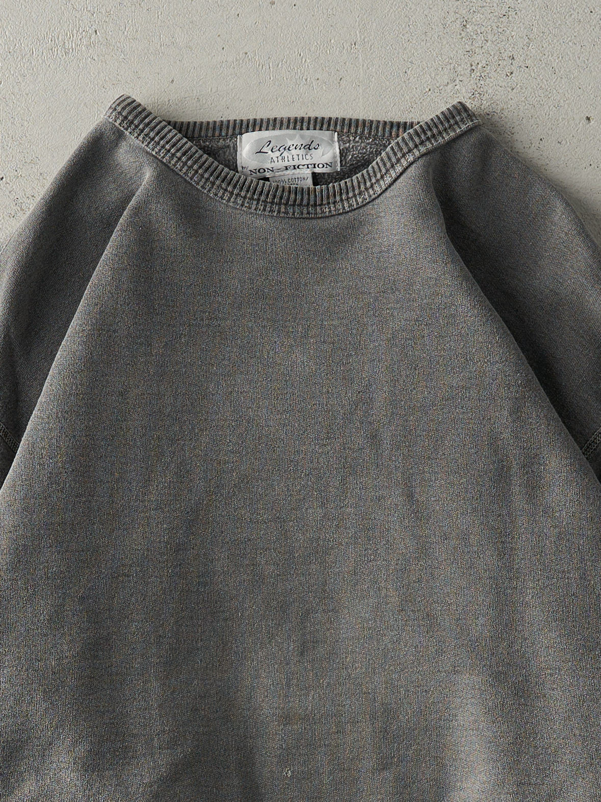 Vintage 90s Washed Charcoal Grey Non-Fiction Blank Crewneck (L)