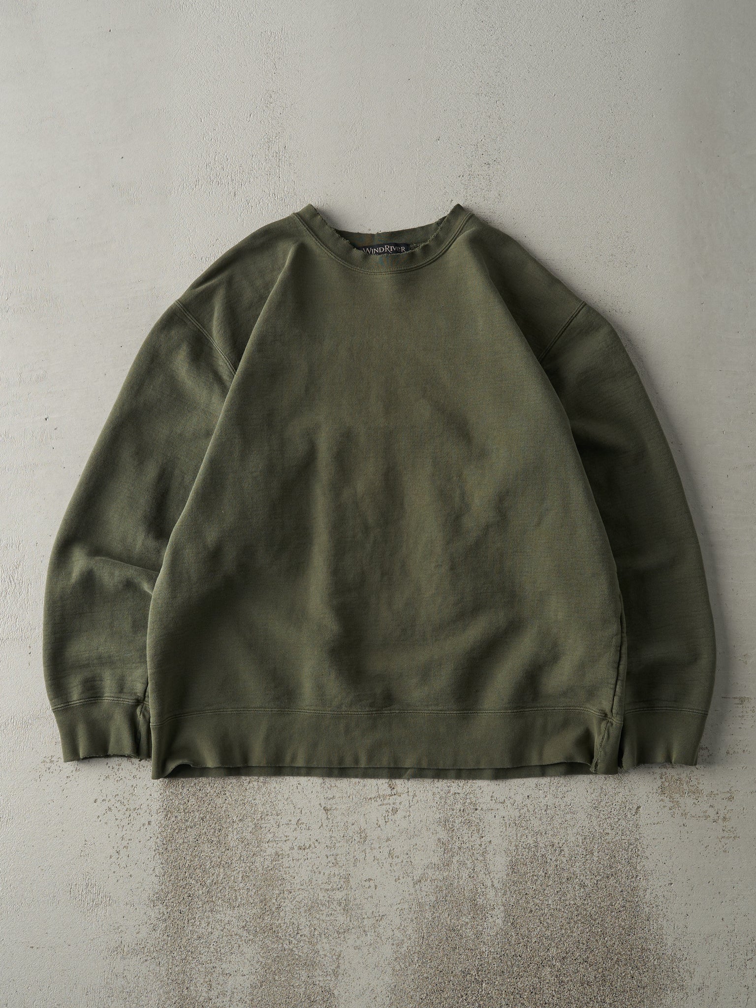 Vintage 90s Sun Faded Green Blank Wind River Crewneck (L)