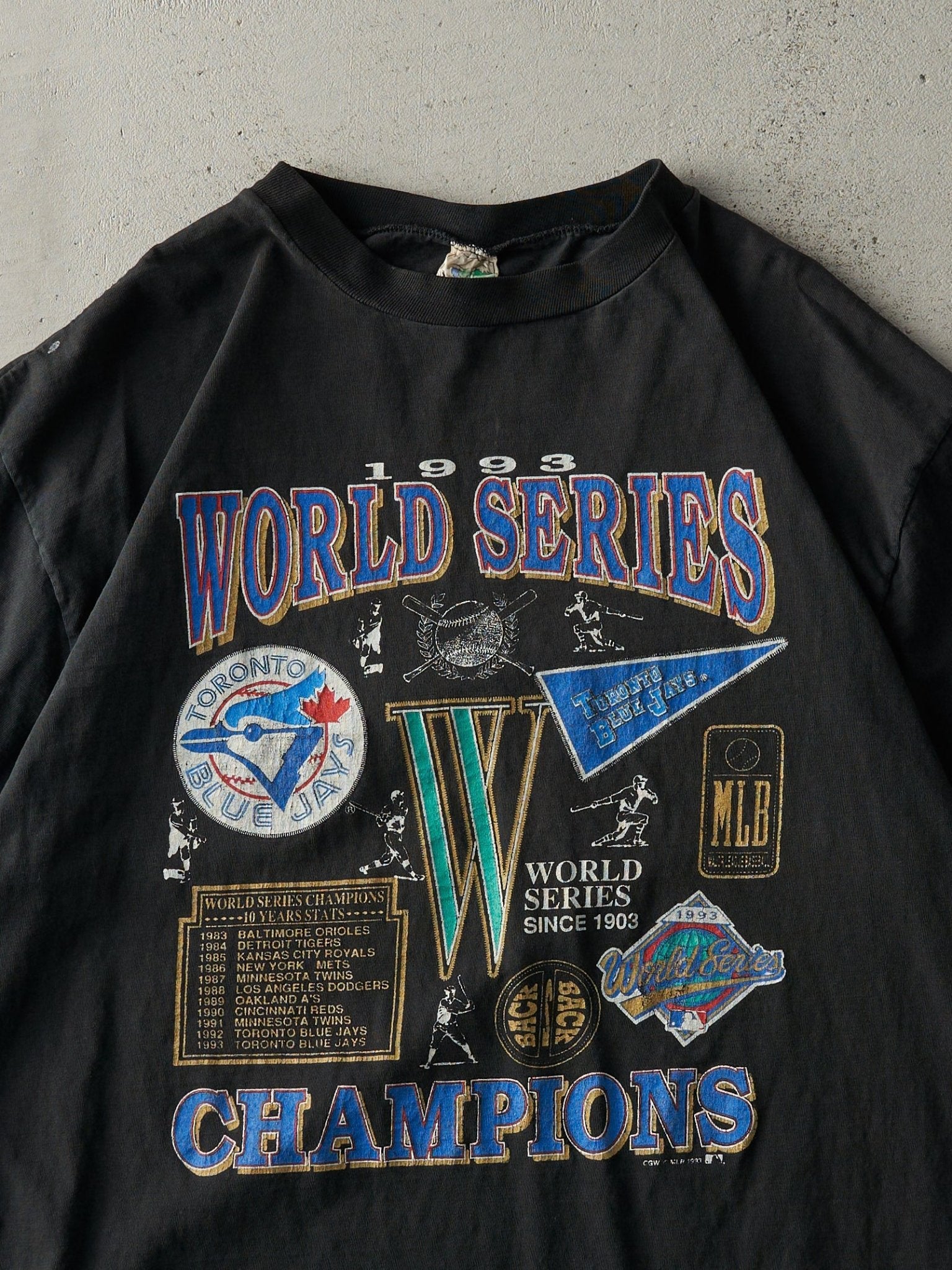 Vintage 93' Black Toronto Blue Jays World Series Champions Single Stitch Tee (L)