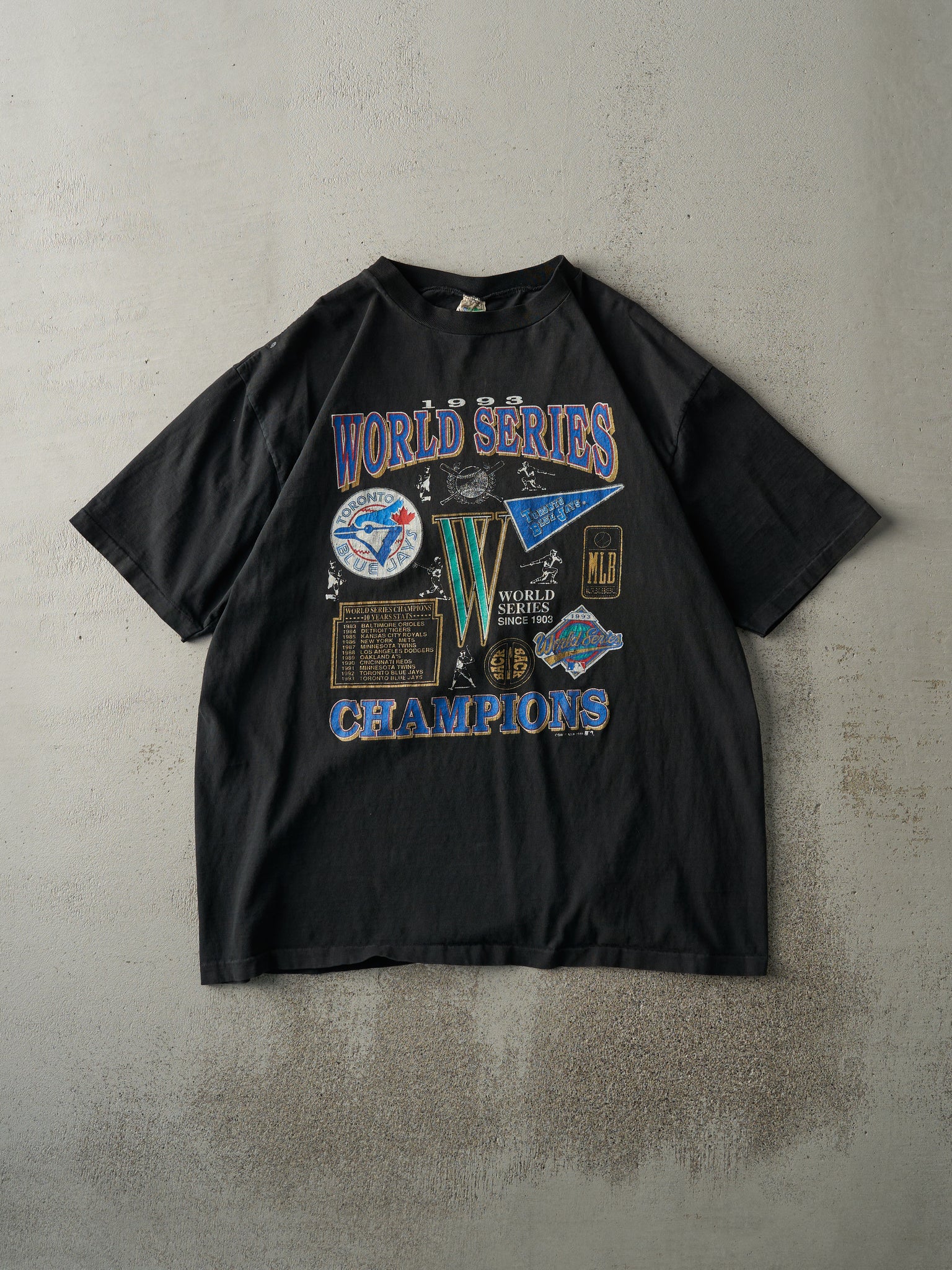 Vintage 93' Black Toronto Blue Jays World Series Champions Single Stitch Tee (L)