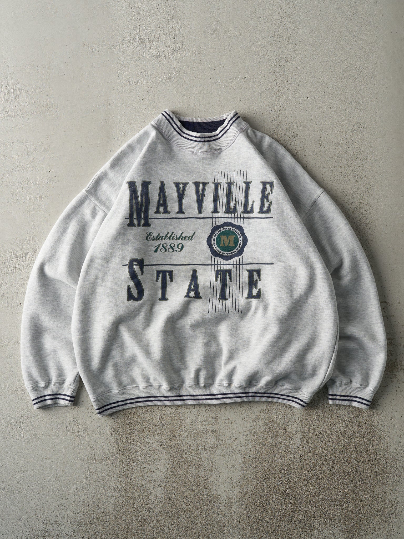 Vintage 90s Heather Grey Mayville State University Crewneck (XL)