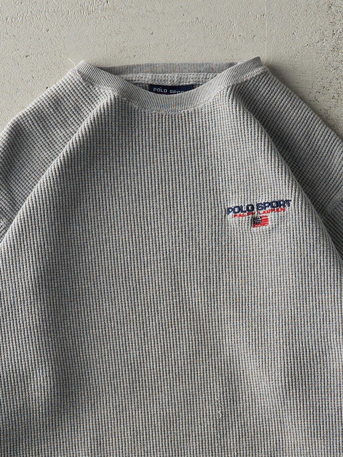Vintage Y2K Grey Polo Sport Waffle Knit Long Sleeve (M)