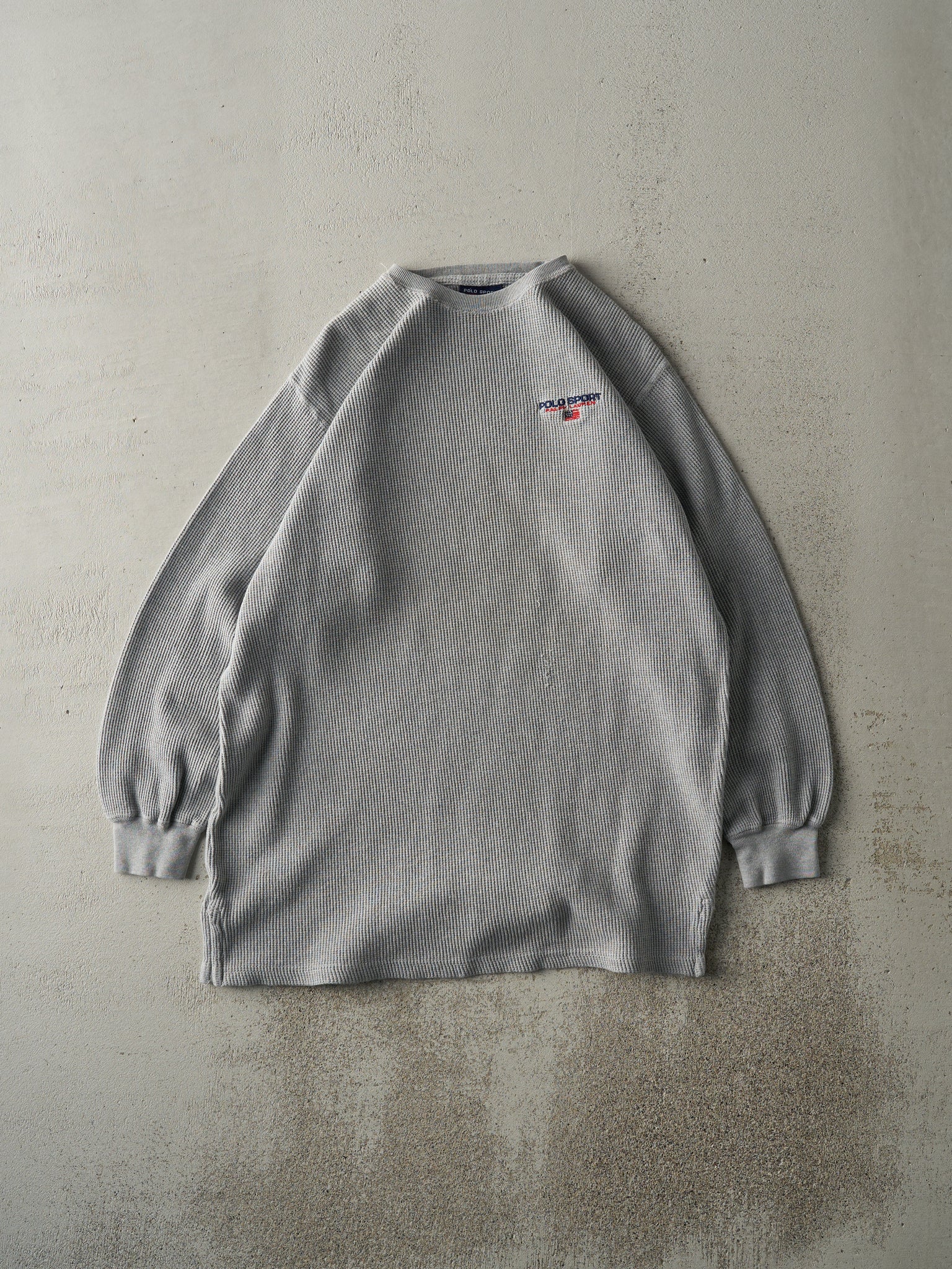 Vintage Y2K Grey Polo Sport Waffle Knit Long Sleeve (M)