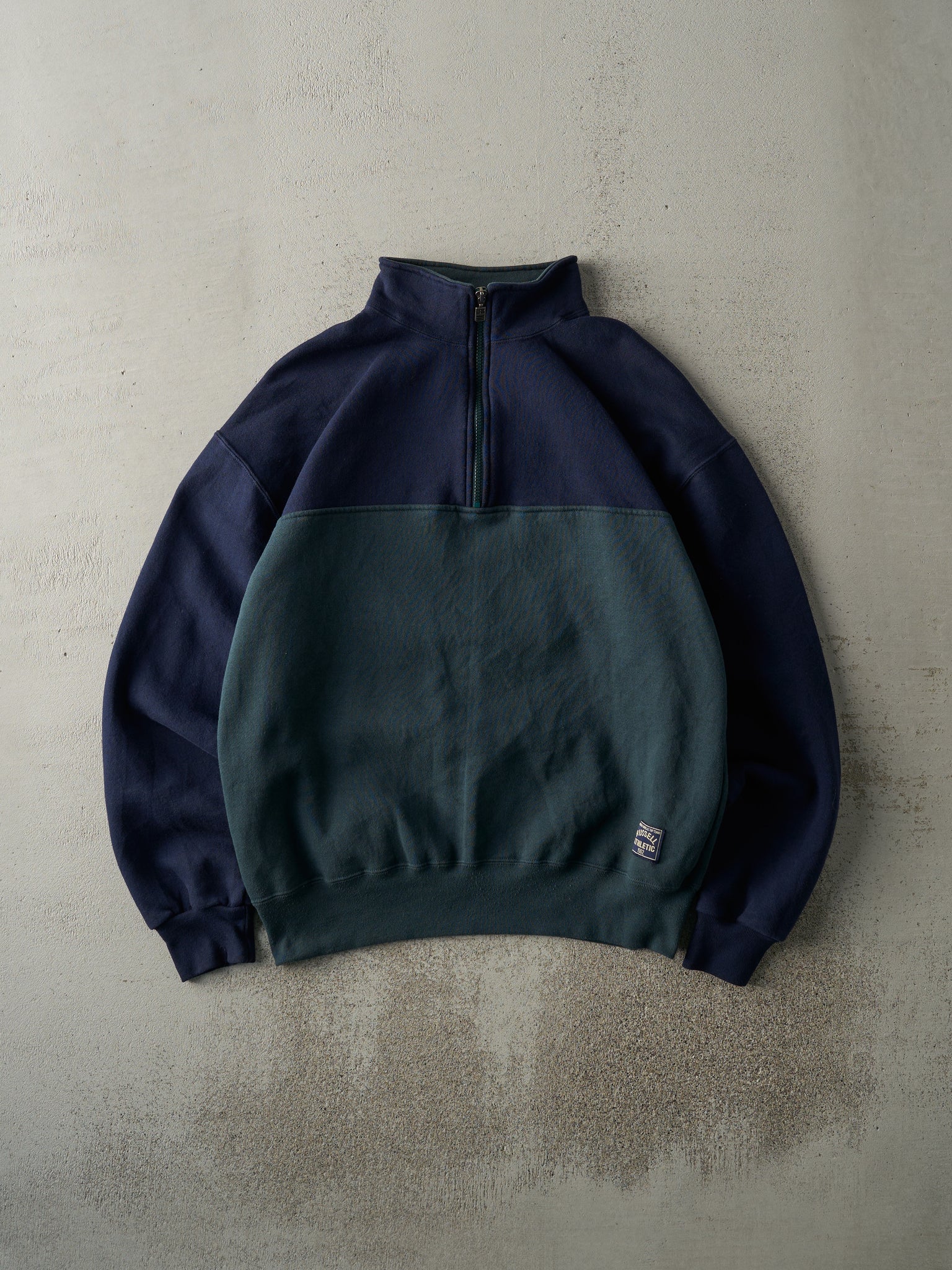 Vintage 90s Green & Navy Blue Russell Athletic Quarter Zip (L)