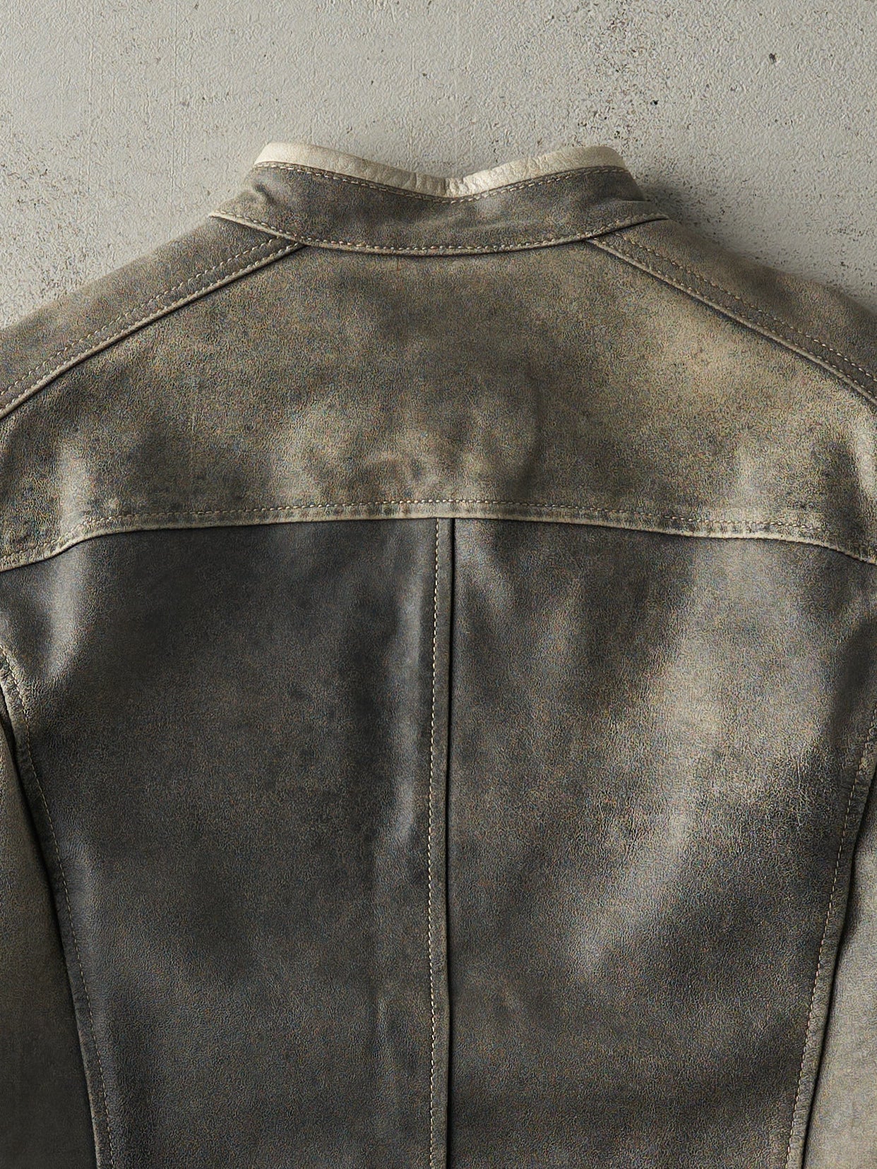 Vintage Y2K Washed Grey & White Danier Leather Biker Jacket (S/M)