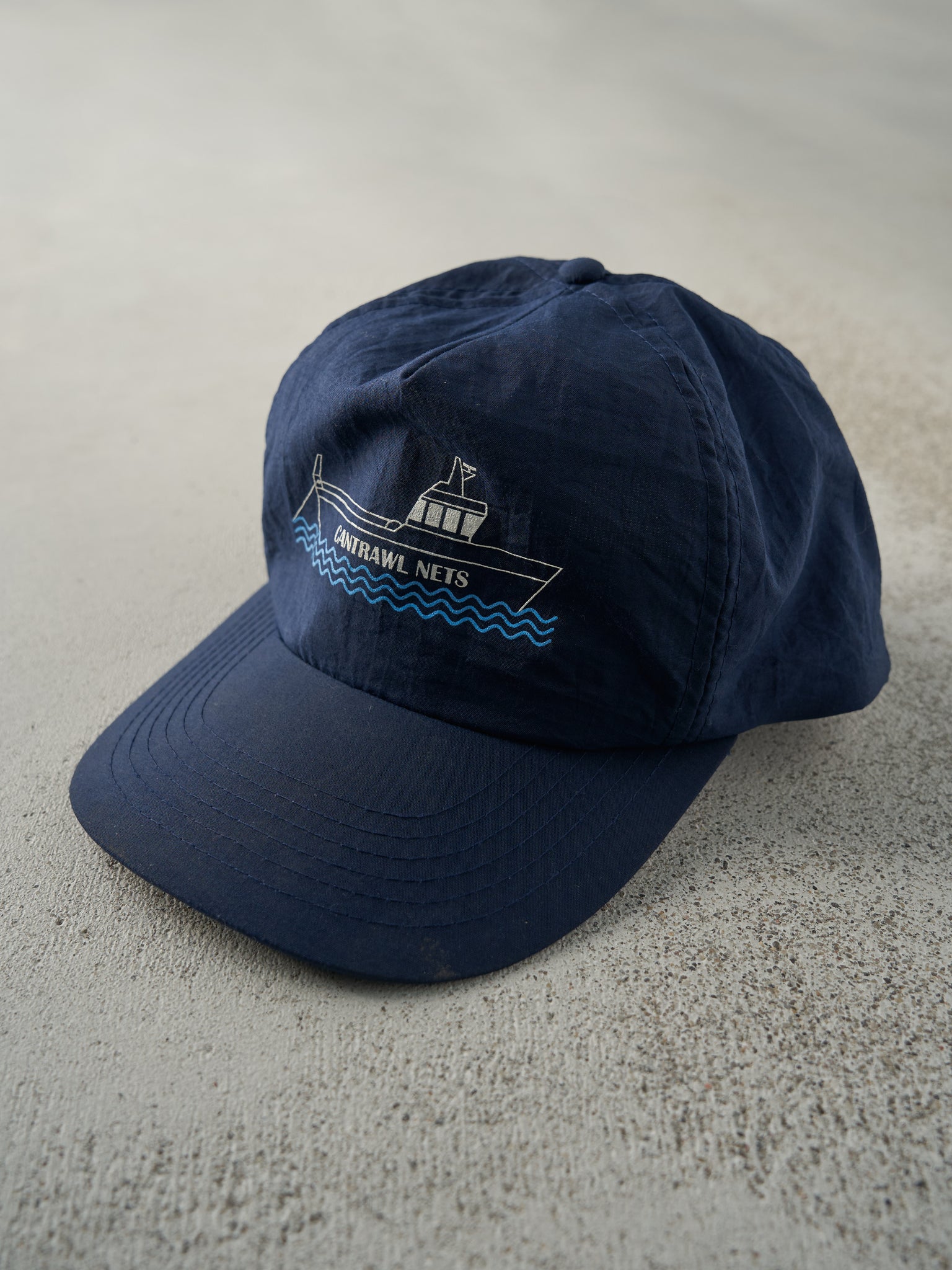 Vintage 90s Navy Blue Nylon Cantrawl Nets Snapback Hat