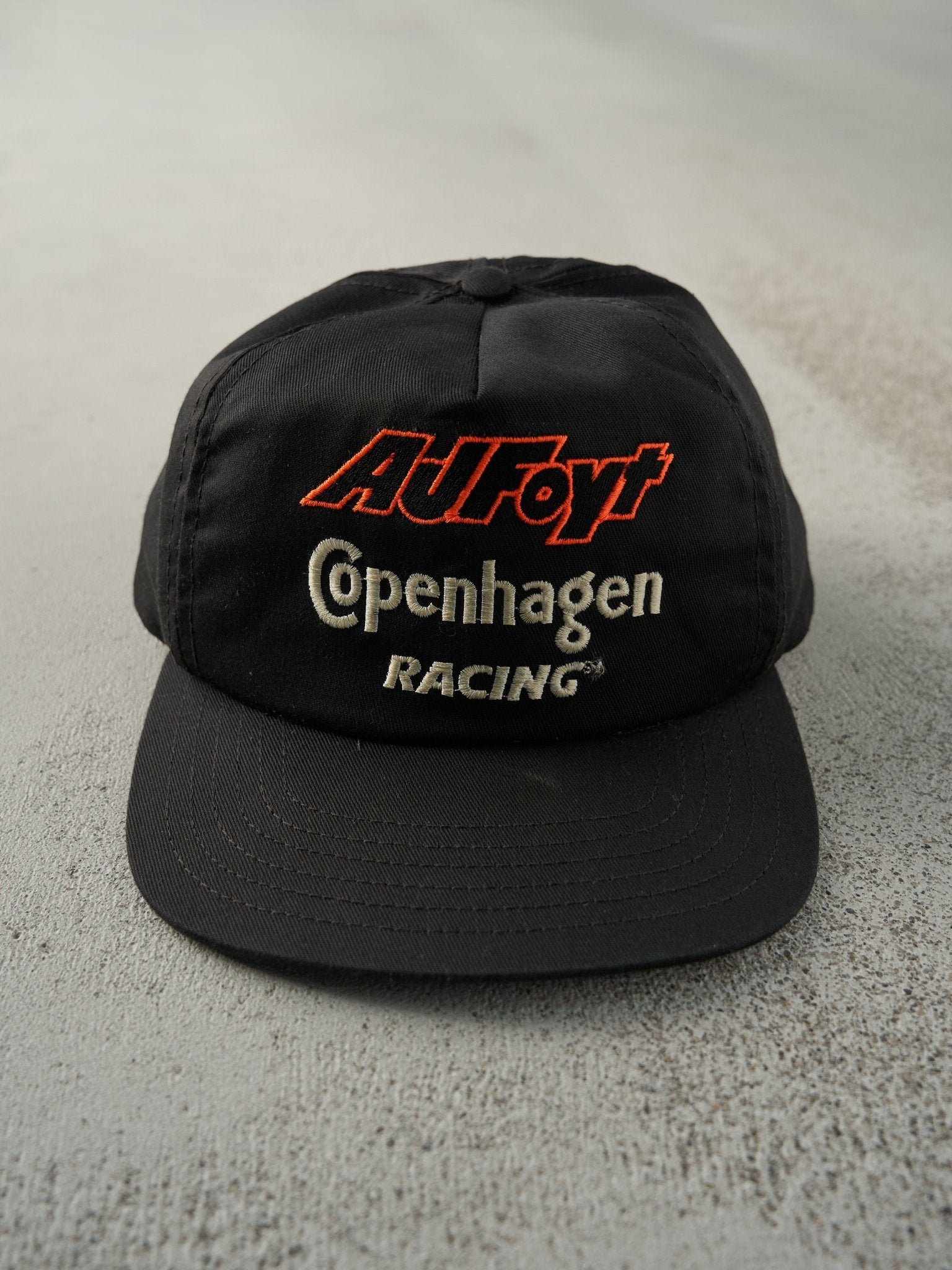 Vintage 80s Black Embroidered A.J.Foyt Copenhagen Racing Snapback Hat