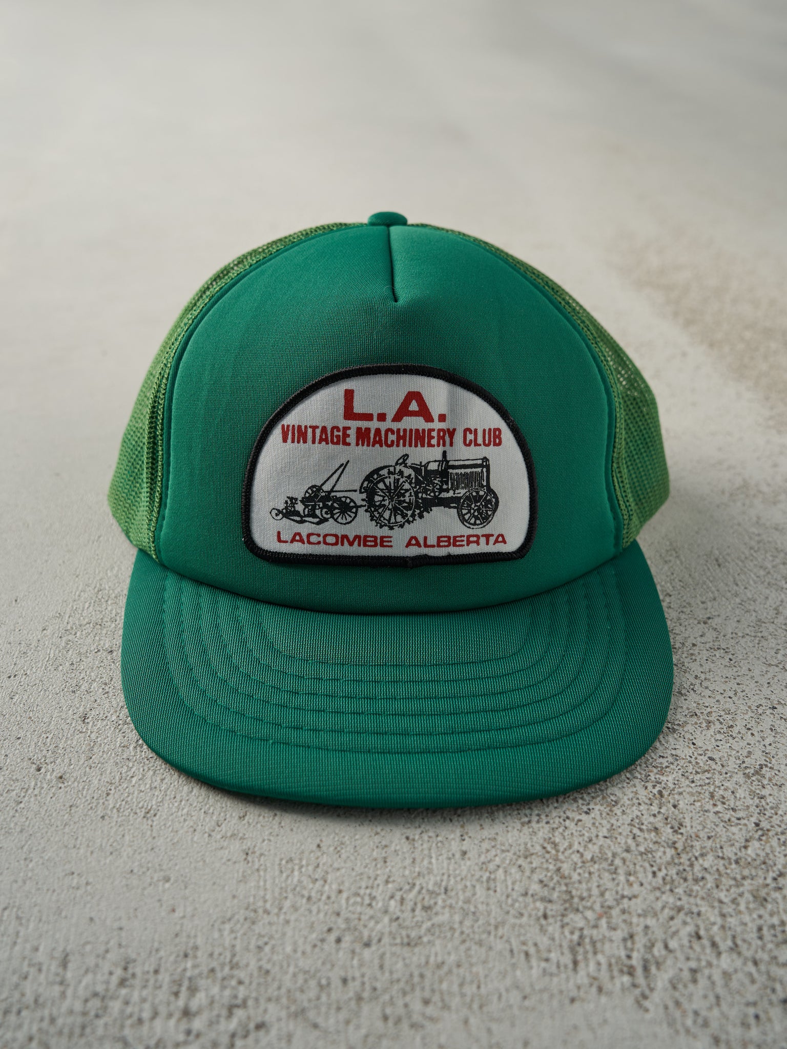Vintage 80s Green L.A. Vintage Machinery Club Foam Trucker Hat