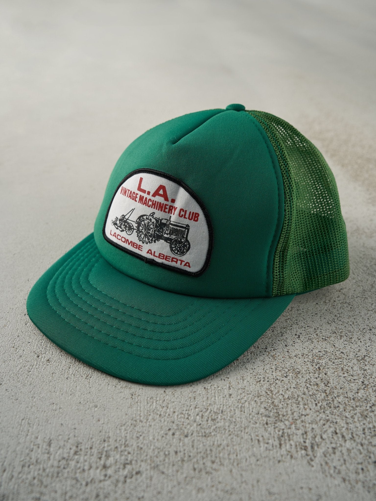 Vintage 80s Green L.A. Vintage Machinery Club Foam Trucker Hat