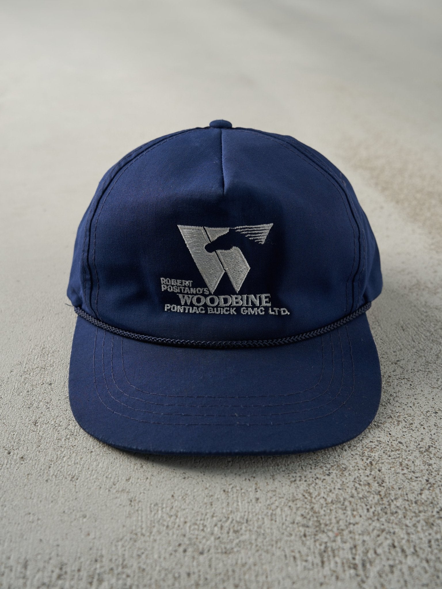 Vintage 90s Navy Blue Embroidered Woodbine Pontiac Buick GMC Snapback Hat