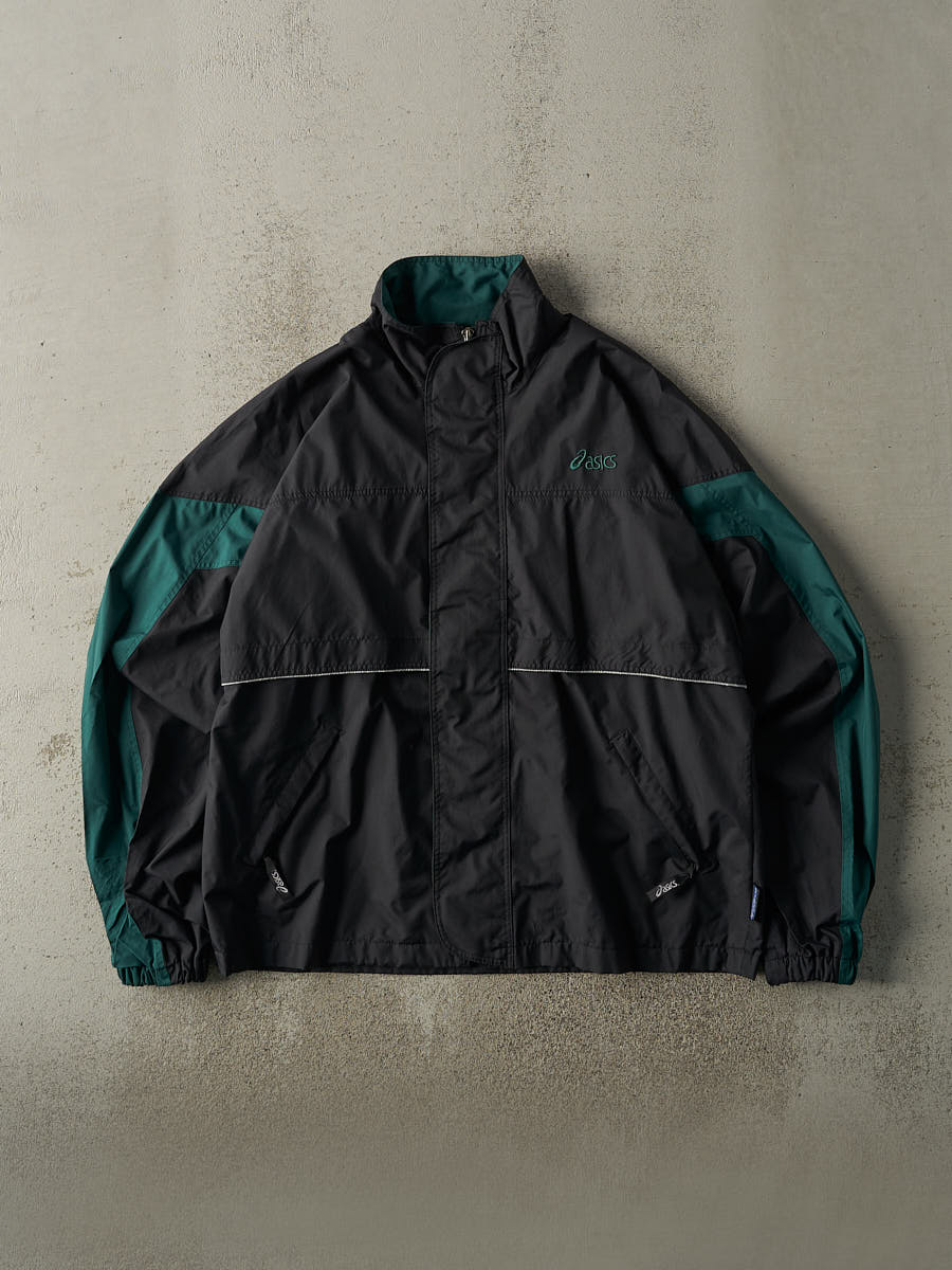 Vintage 90s Black & Green Asics Wind Breaker Track Jacket (L/XL)