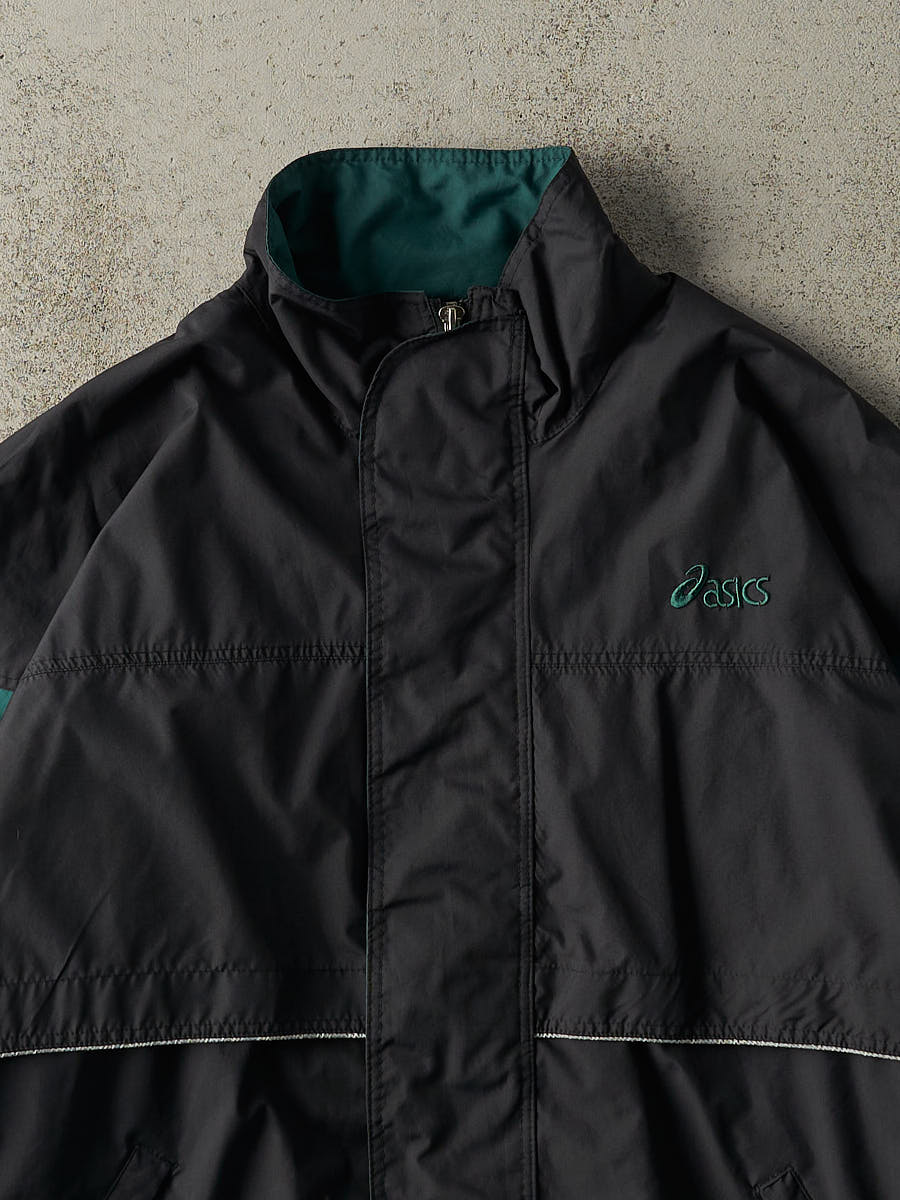 Vintage 90s Black & Green Asics Wind Breaker Track Jacket (L/XL)