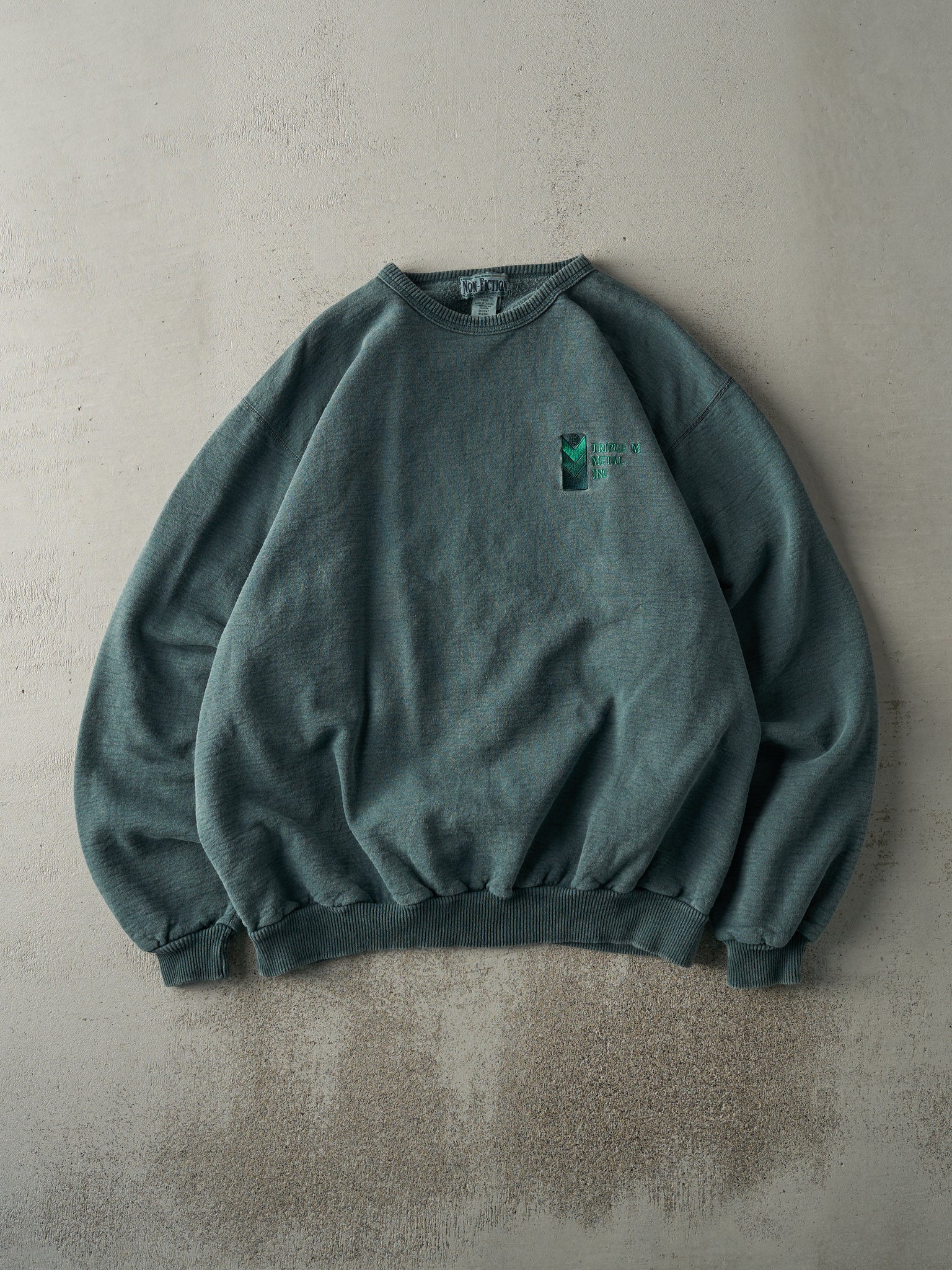 Vintage 90s Washed Green Embroidered Triple M Metal Crewneck (L/XL)