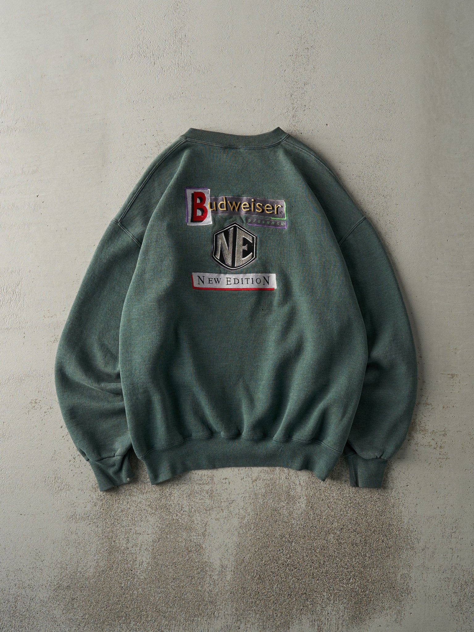 Vintage 80s Green Embroidered Budweiser x New Edition Crewneck (L)