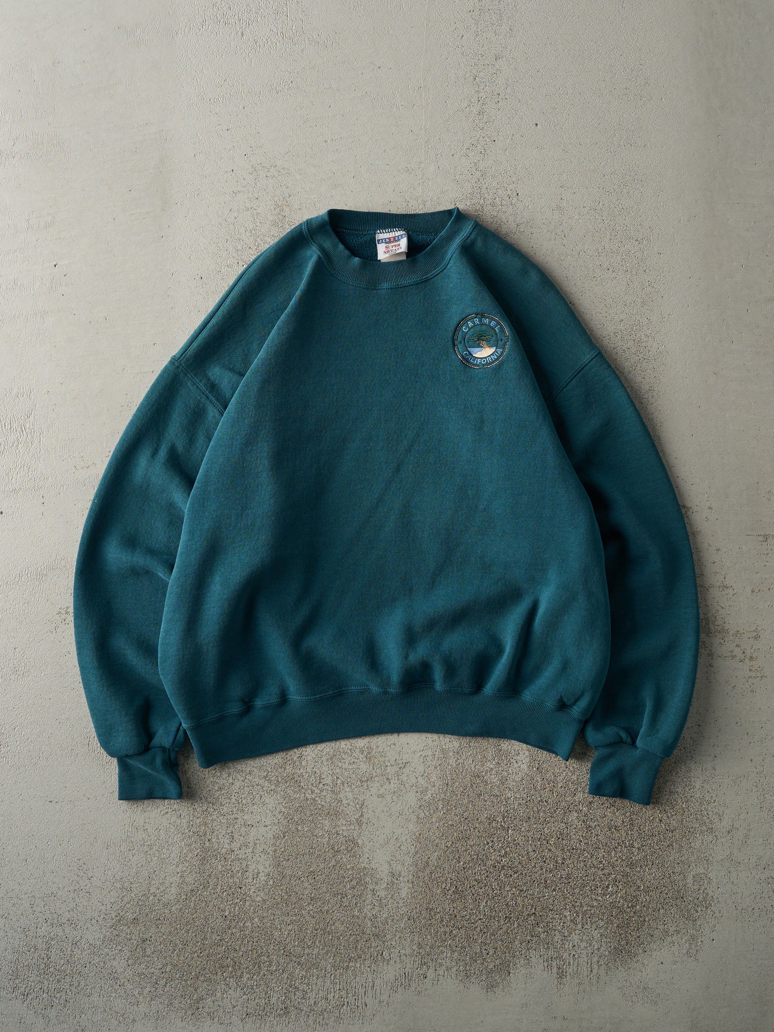 Vintage 90s Teal Embroidered Carmel California Boxy Crewneck (L)