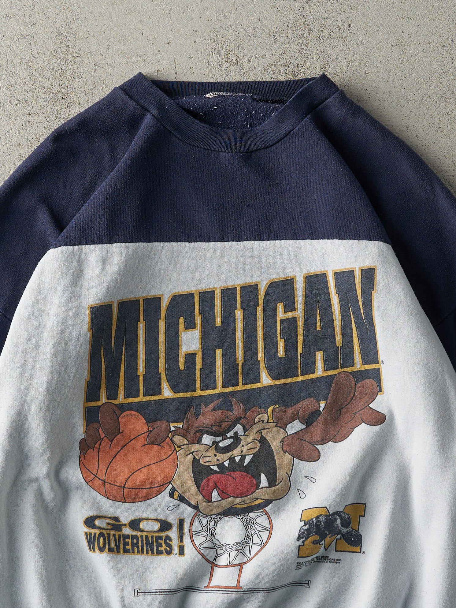 Vintage 94' Navy Blue & White Michigan Wolverines Tasmanian Devil Boxy Crewneck (L)