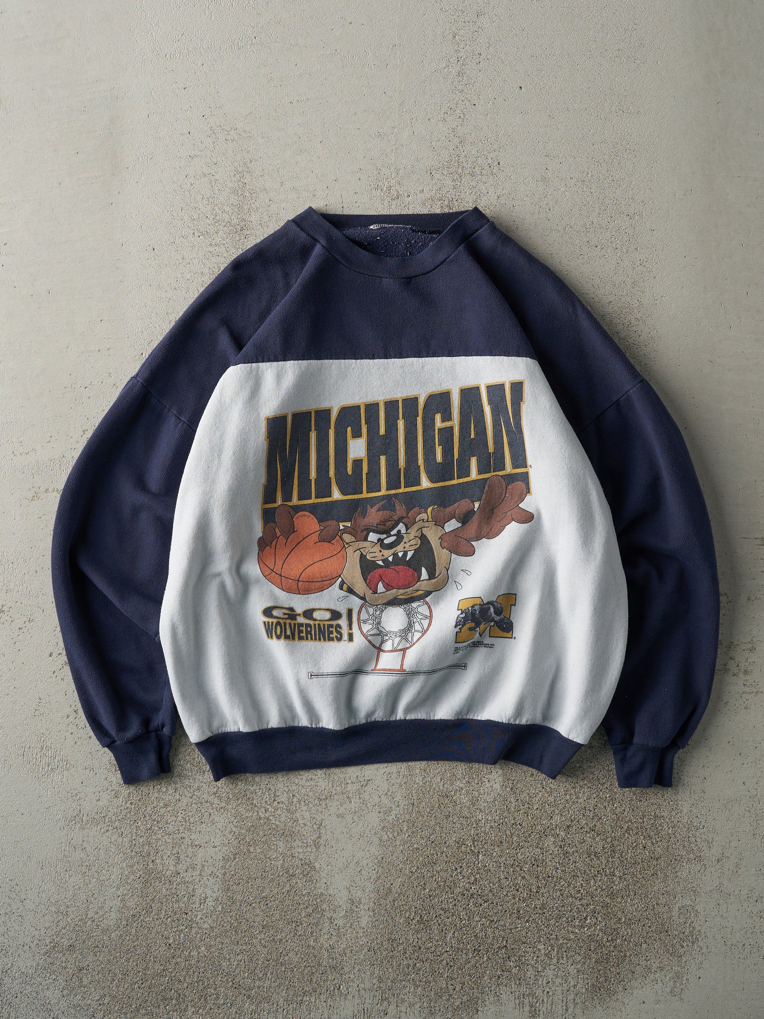 Vintage 94' Navy Blue & White Michigan Wolverines Tasmanian Devil Boxy Crewneck (L)