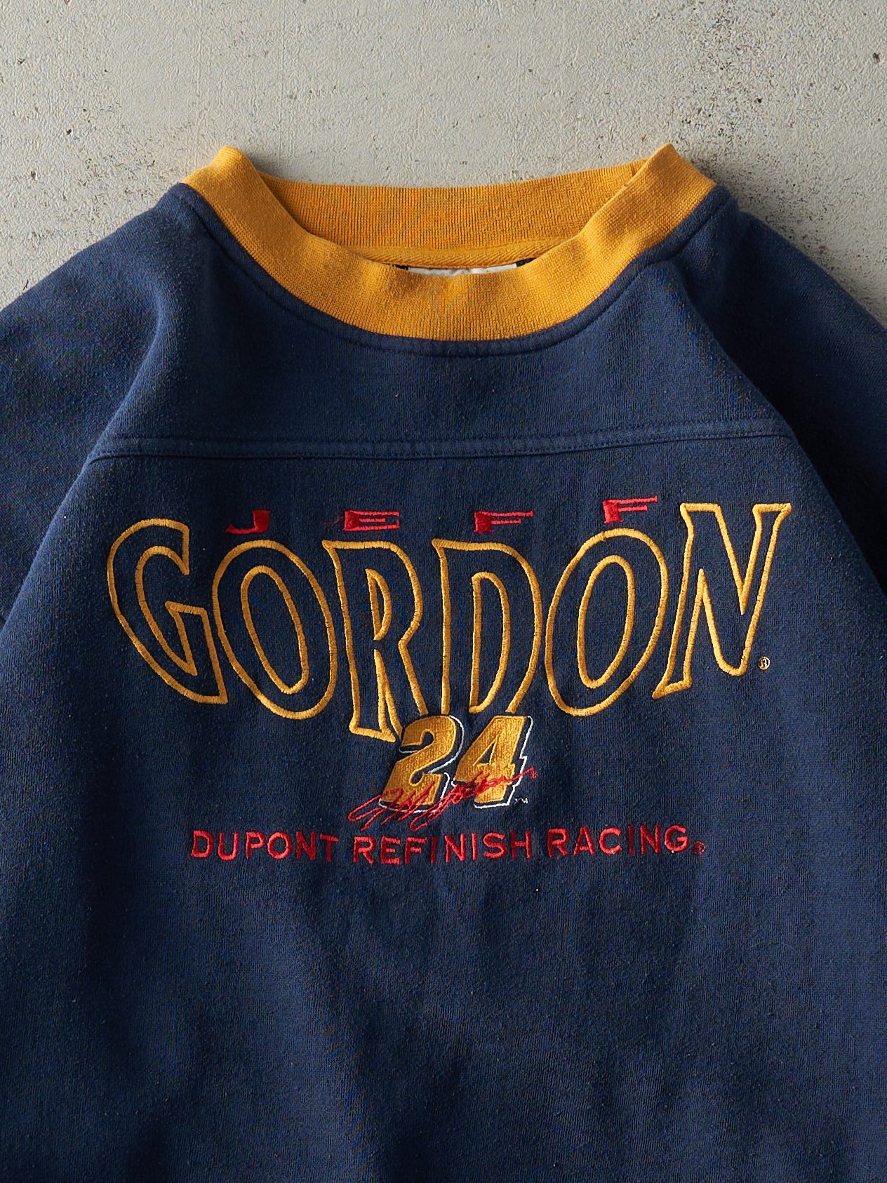 Vintage Y2K Navy Blue & Yellow Embroidered Jeff Gordon Nascar Crewneck (XL)