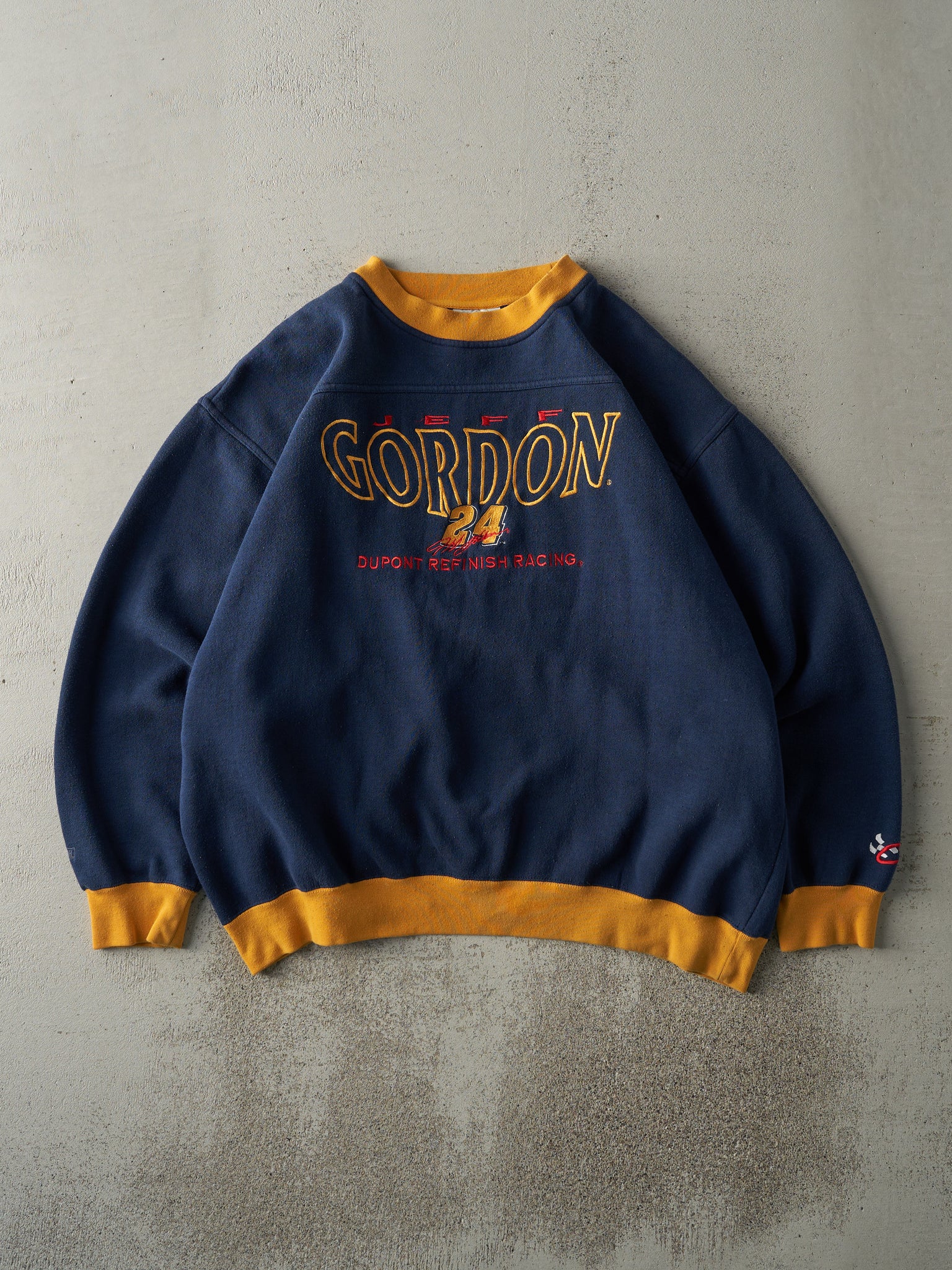 Vintage Y2K Navy Blue & Yellow Embroidered Jeff Gordon Nascar Crewneck (XL)