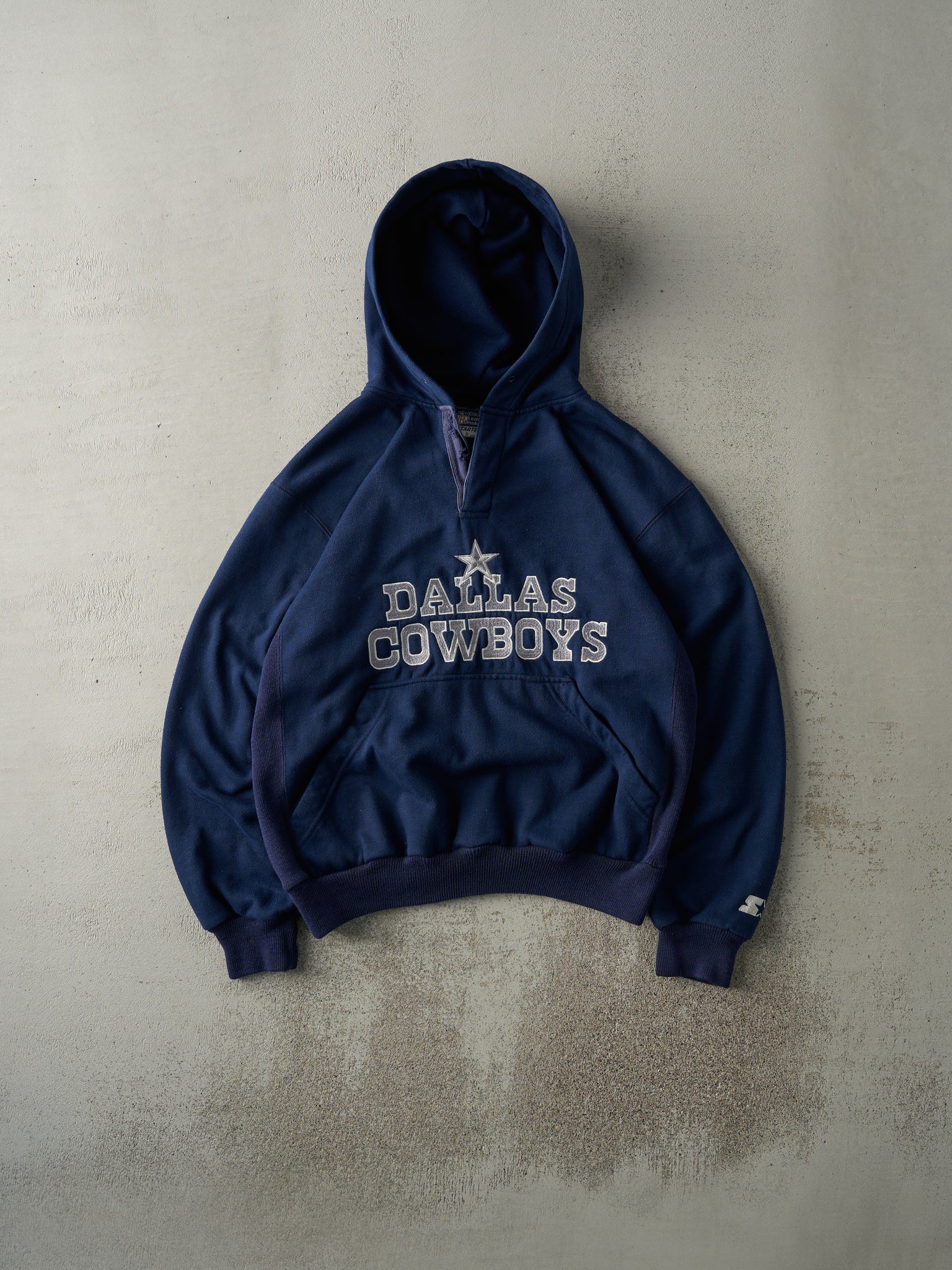 Vintage 90s Navy Blue Embroidered Dallas Cowboys Quarter Button Boxy Hoodie (L)