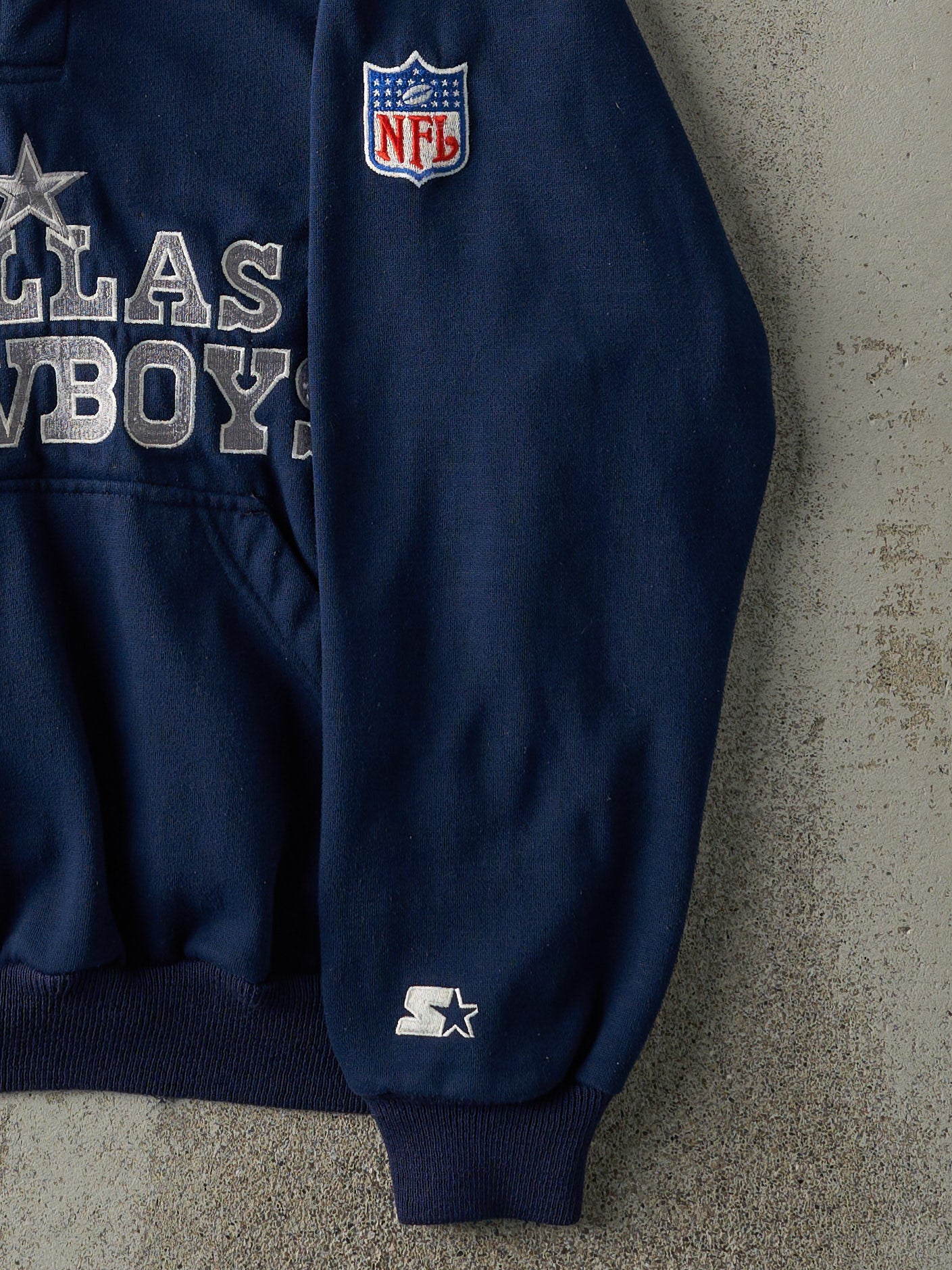 Vintage 90s Navy Blue Embroidered Dallas Cowboys Quarter Button Boxy Hoodie (L)