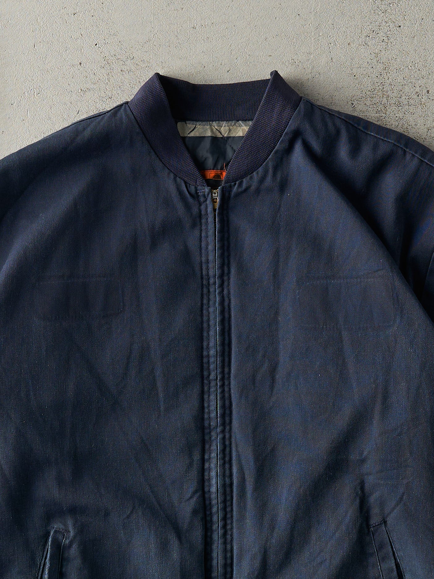 Vintage 70s Navy Blue Lined Bomber Work Jacket (L)
