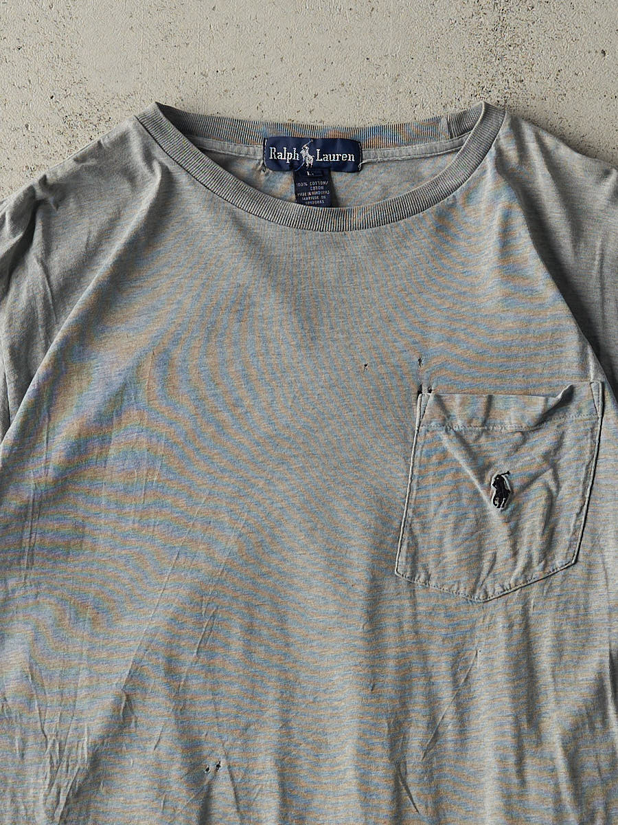 Vintage Y2K Grey Polo Ralph Lauren Embroidered Pocket Tee (M)