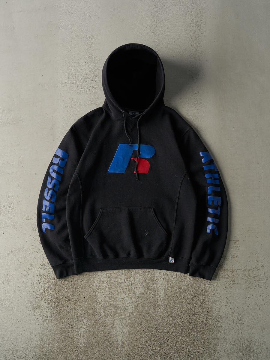 Vintage Y2K Black Russell Athletic Embroidered Logo Hoodie (M/L)
