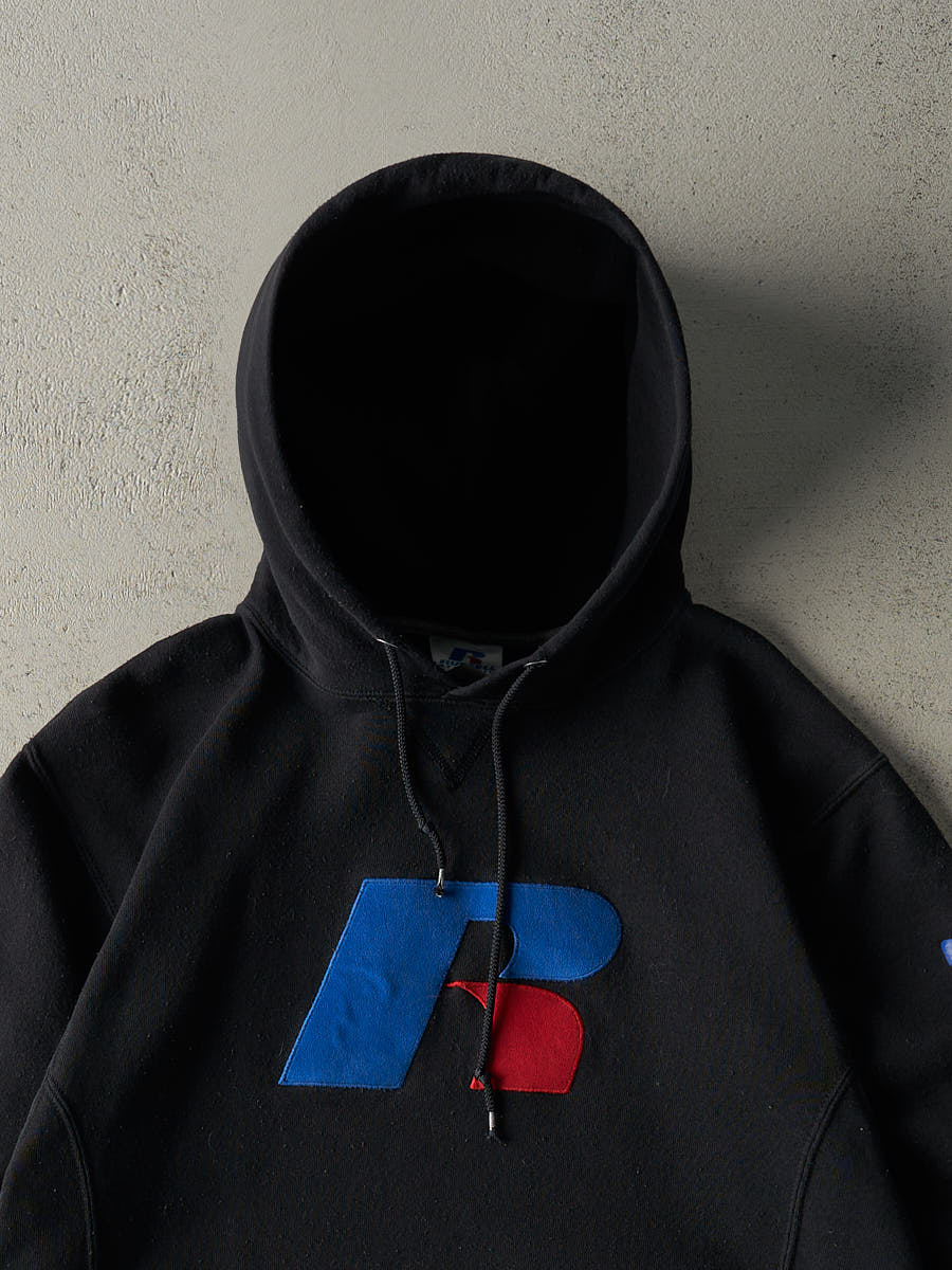Vintage Y2K Black Russell Athletic Embroidered Logo Hoodie (M/L)
