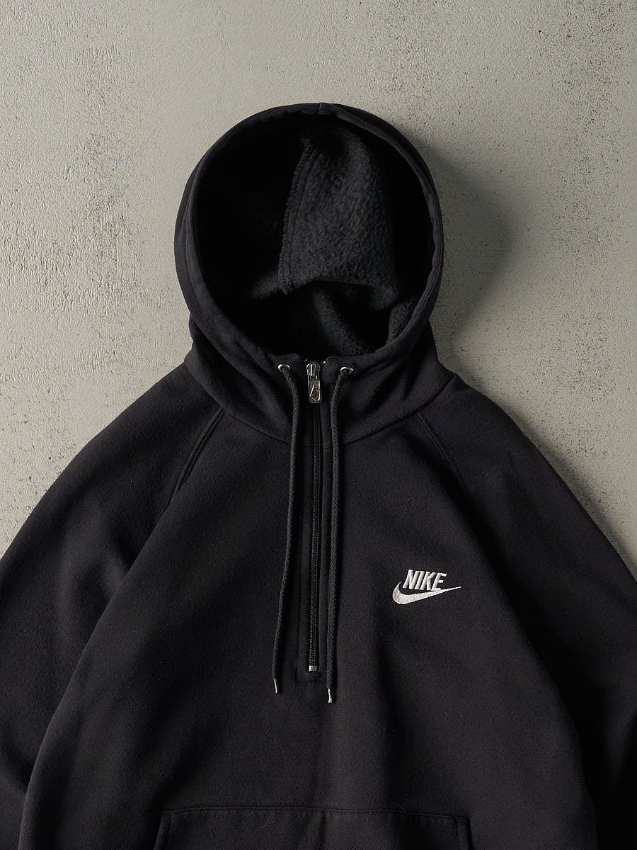 Vintage 90s Black Nike Embroidered Quarter Zip Hoodie (L)