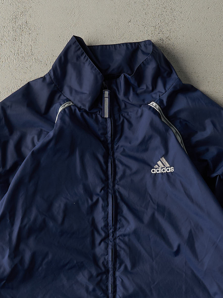 Vintage 90s Navy Blue Embroidered Reflective Adidas Track Jacket (L/XL)