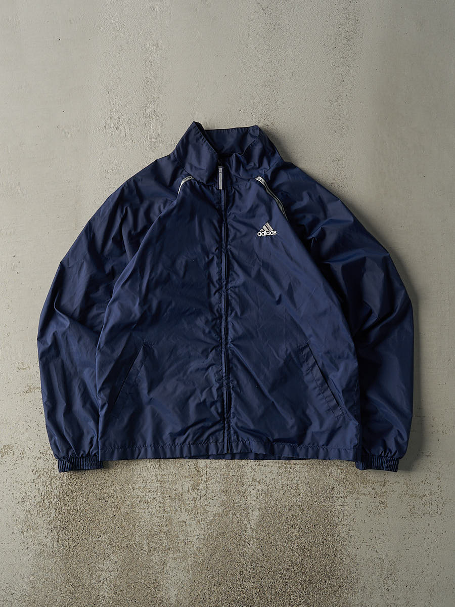 Vintage 90s Navy Blue Embroidered Reflective Adidas Track Jacket (L/XL)