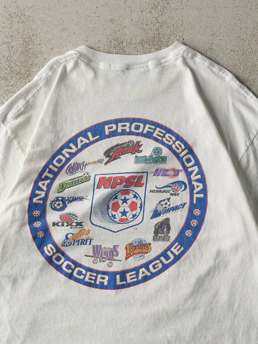 Vintage 90s White NPSL National Professional Soccer League Tee (XL)