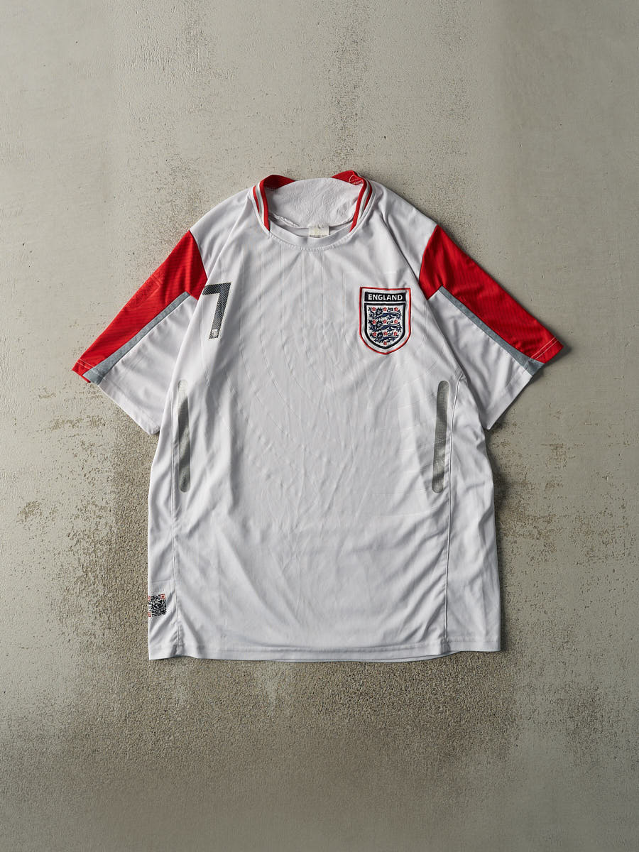 Vintage Y2K White & Red England #7 David Beckham Soccer Jersey (XL/XXL)