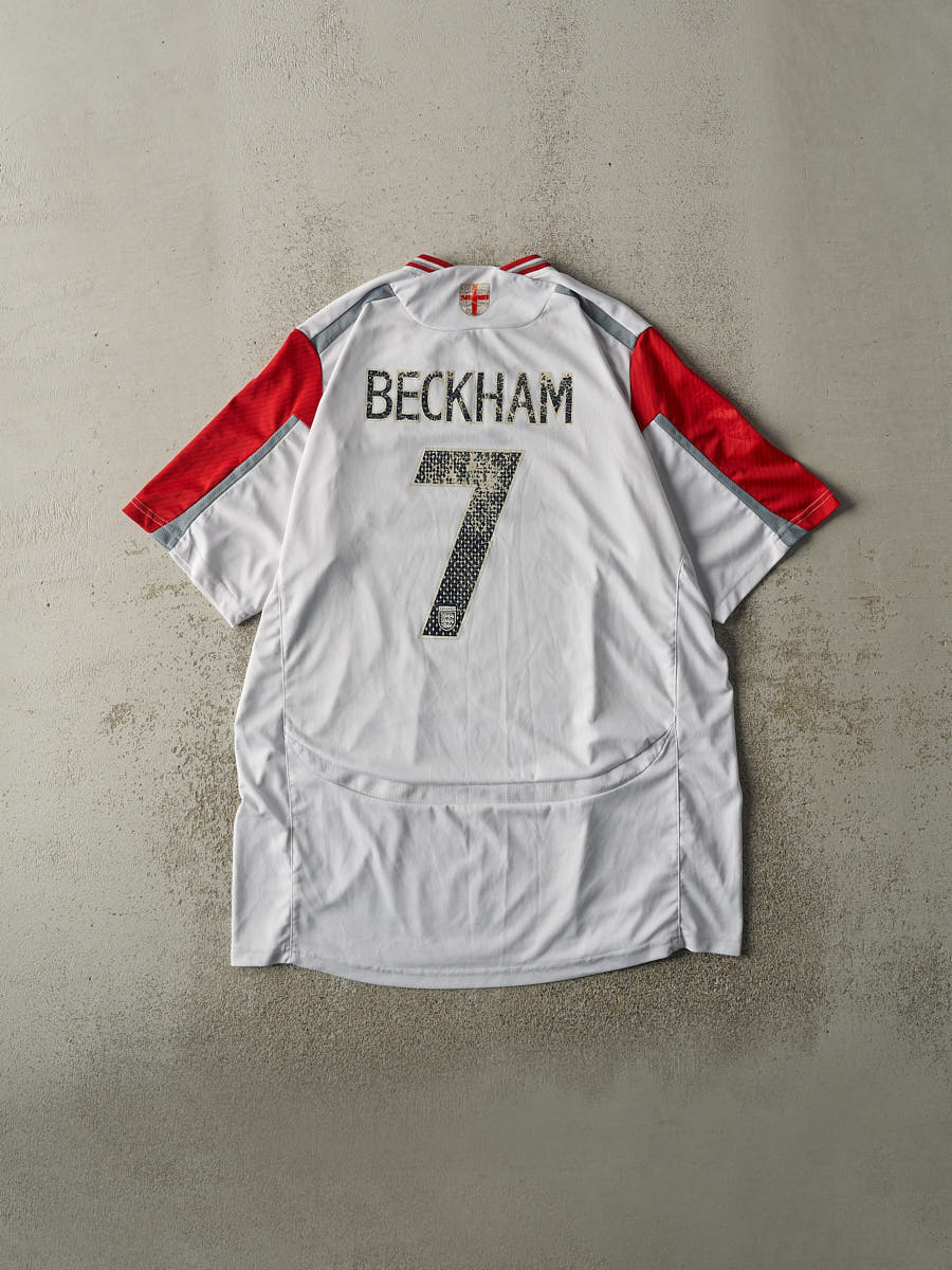 Vintage Y2K White & Red England #7 David Beckham Soccer Jersey (XL/XXL)