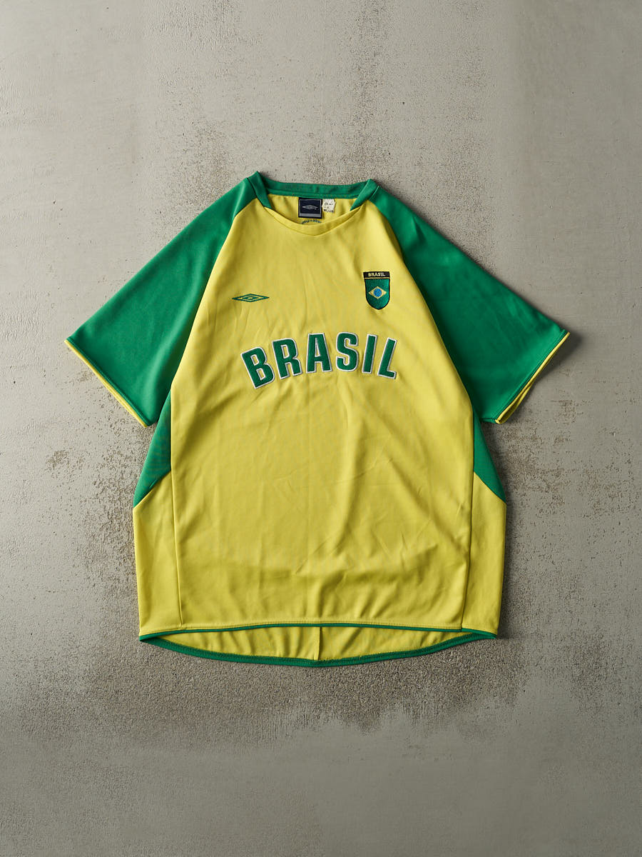Vintage Y2K Yellow & Green Umbro Brazil Soccer Jersey (XXL)