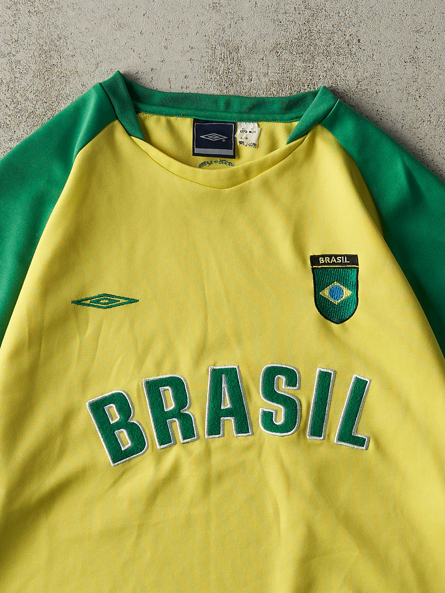 Vintage Y2K Yellow & Green Umbro Brazil Soccer Jersey (XXL)