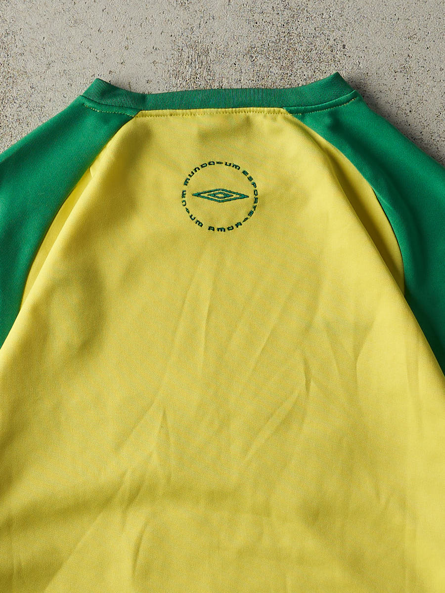 Vintage Y2K Yellow & Green Umbro Brazil Soccer Jersey (XXL)