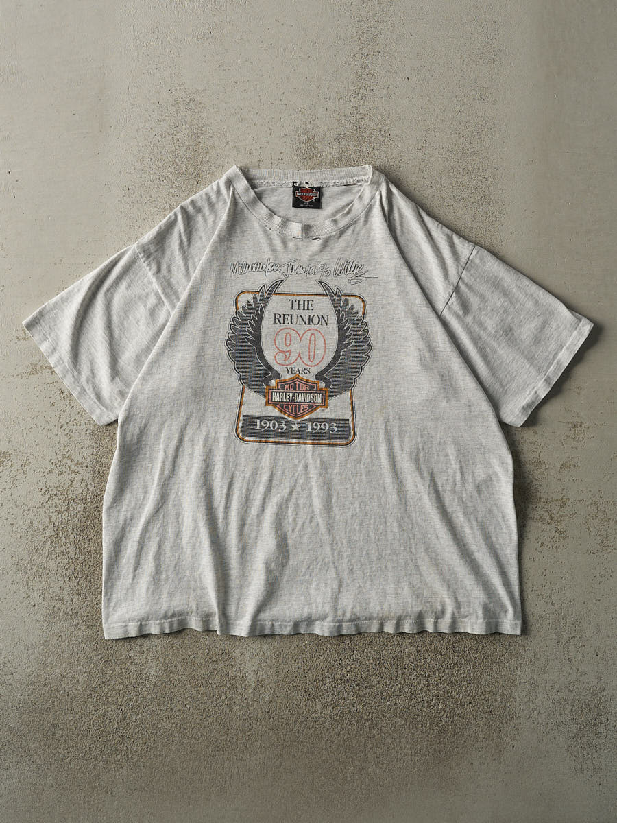 Vintage 93' Heather Grey Harley Davidson Anniversary Single Stitch Tee (XL)
