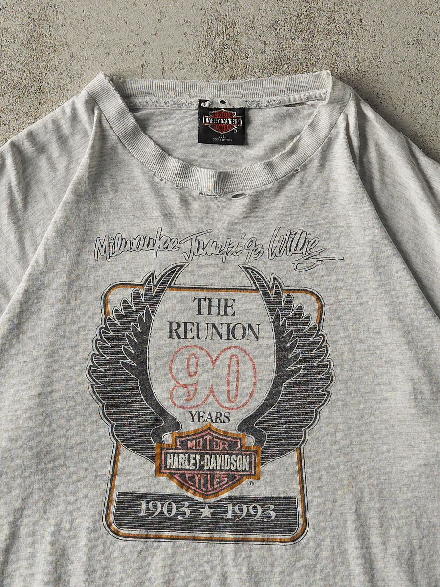 Vintage 93' Heather Grey Harley Davidson Anniversary Single Stitch Tee (XL)