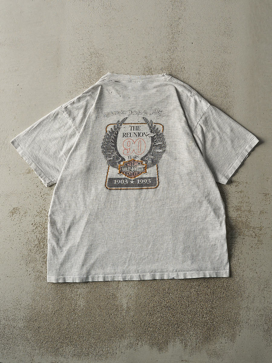 Vintage 93' Heather Grey Harley Davidson Anniversary Single Stitch Tee (XL)