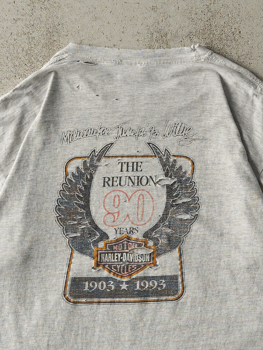 Vintage 93' Heather Grey Harley Davidson Anniversary Single Stitch Tee (XL)