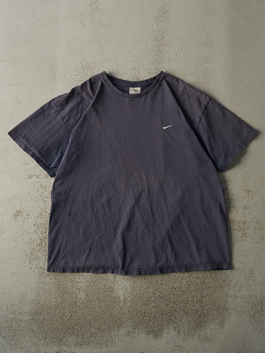 Vintage Y2K Sun Faded Navy Embroidered Nike Swoosh Tee (XL/XXL)