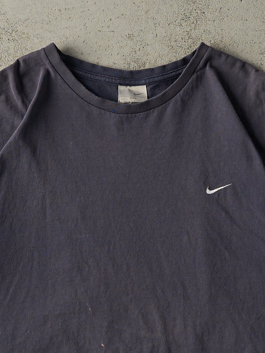Vintage Y2K Sun Faded Navy Embroidered Nike Swoosh Tee (XL/XXL)