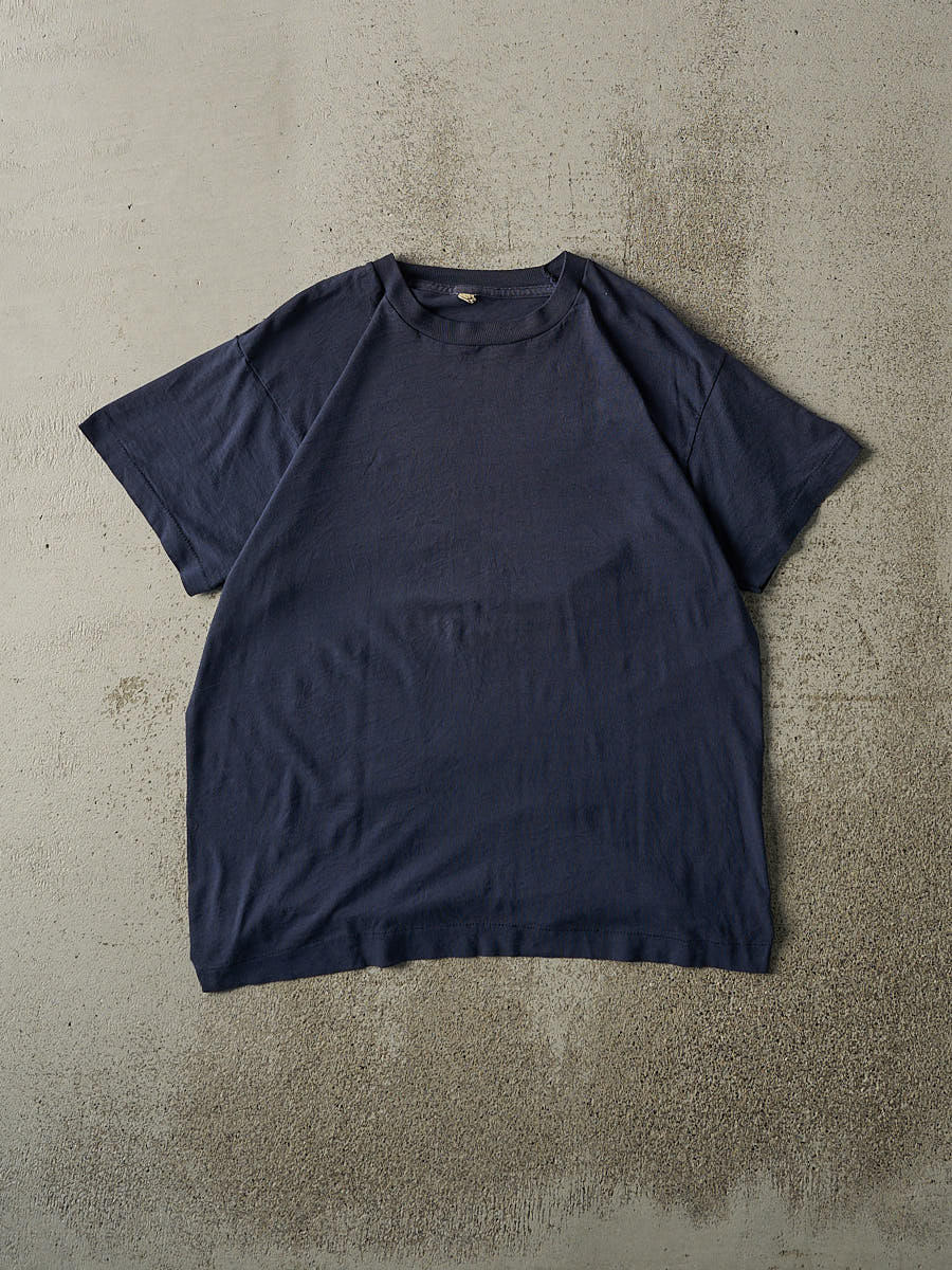 Vintage 80s Navy Blue Blank Single Stitch Tee (S/M)
