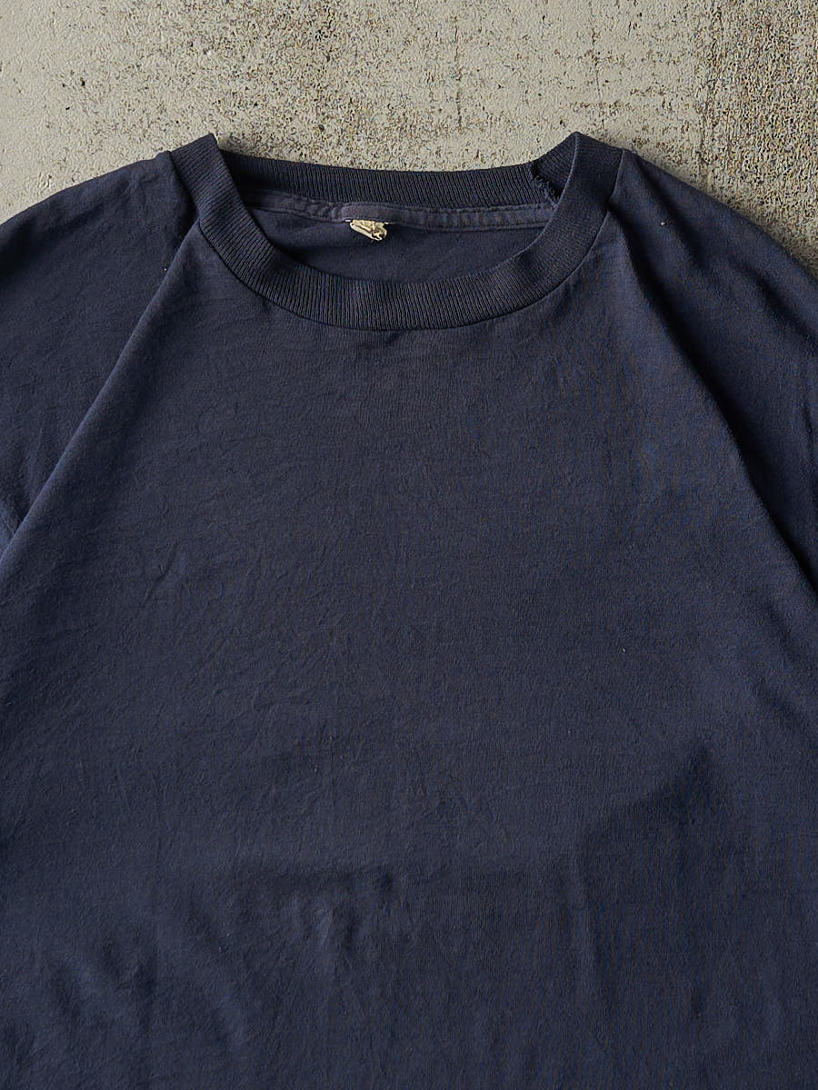 Vintage 80s Navy Blue Blank Single Stitch Tee (S/M)