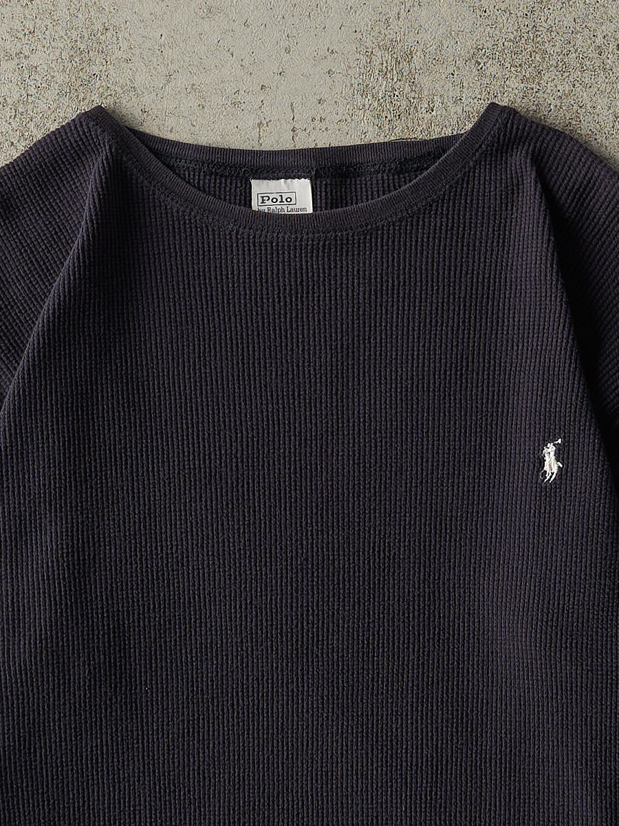 Vintage Y2K Faded Black Polo Ralph Lauren Thermal Long Sleeve (M 