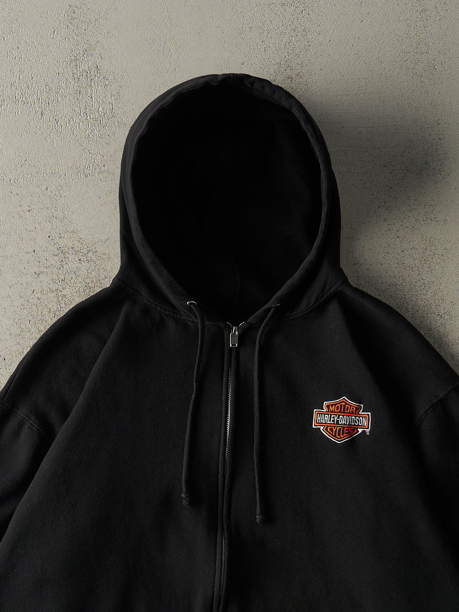 Vintage 90s Black Harley Davidson Zip Up Hoodie (XXL)