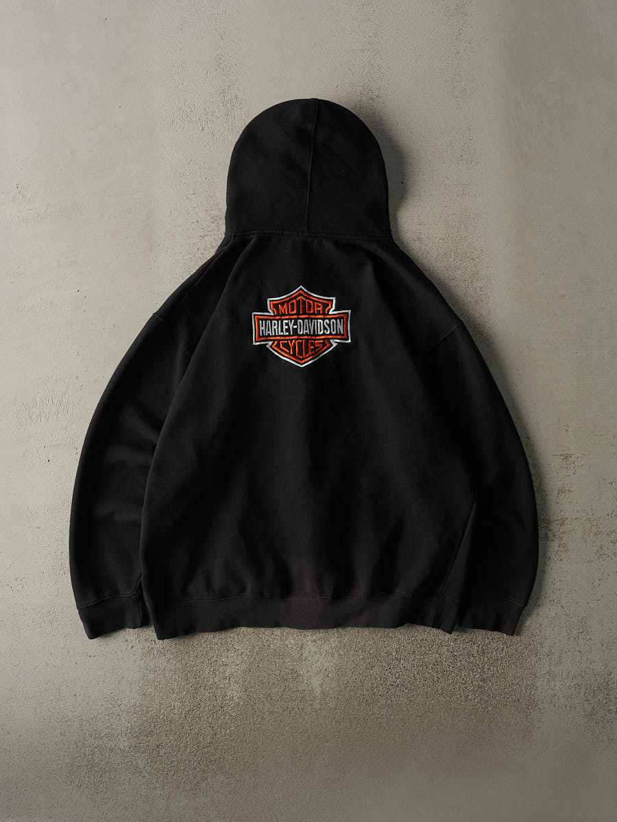 Vintage 90s Black Harley Davidson Zip Up Hoodie (XXL)